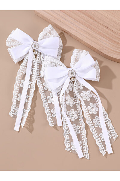 Take Two By Styli Pack of 2 - White Lace Bow Hair Clips