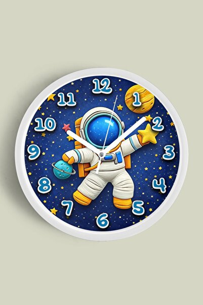 JHAAR Ceas de perete pentru camera copiilor cu tematică Explorarea Spațiului ...