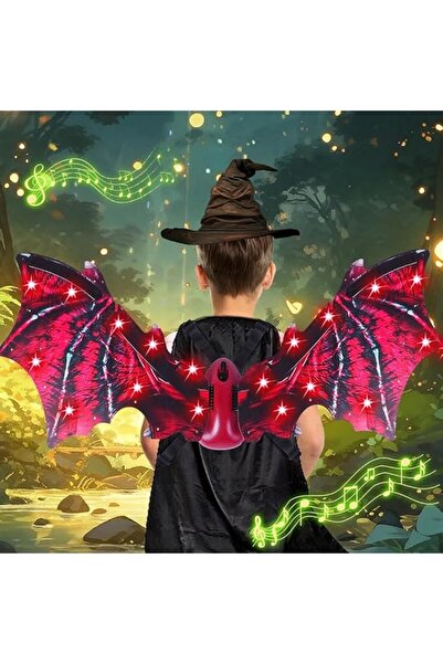 VATOS Aripi de dragon rosii electrice cu lumini LED cu efecte muzicale, pentr...