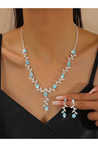 Take Two By Styli 2-Piece Floral Rhinestone Embellished Necklace and Earrings...