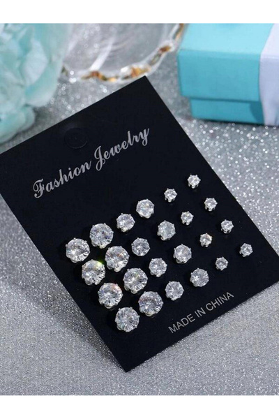 Take Two By Styli مجموعة من 12 قطعة - أقراط مرصعة بالكريستال