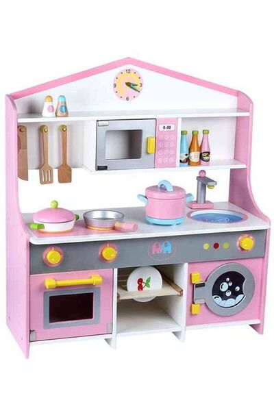 UKR مجموعة ألعاب مطبخ خشبي مع غسالة ملابس للأطفال