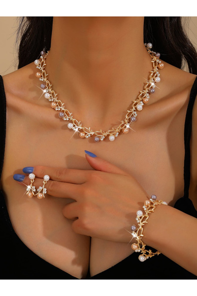 Take Two By Styli طقم مجوهرات مكون من 3 قطع مزينة باللؤلؤ الصناعي: عقد، سوار،...