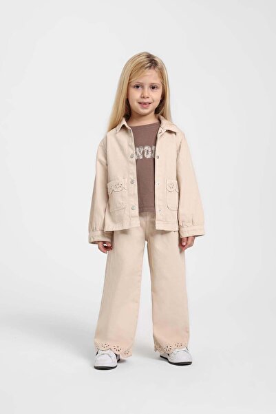 Escabel كريم جاكيت للفتيات من عمر 1-5 سنوات مطرز ديتيليد دنيم