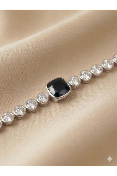 ESRADA 3S Steel Sapphire Navy Blue Crystal Detailed Luxury Waterway Bracelet