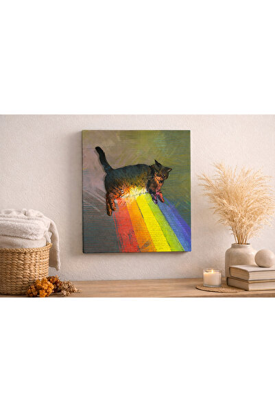 EvimeTablo Modern Kedi Kanvas Tablo – Gökkuşağı Tasarımlı Dekoratif Duvar Tab...