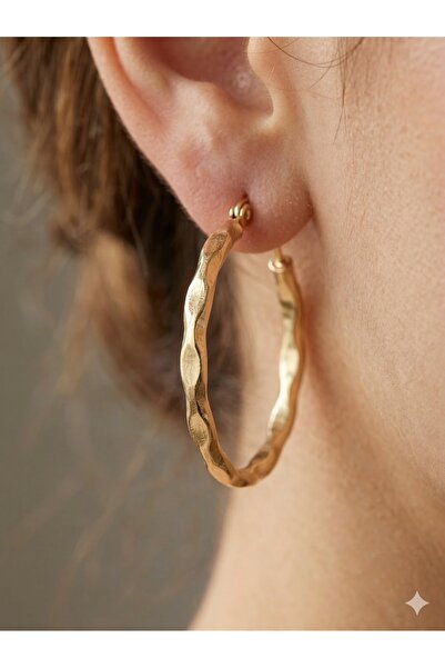 ESRADA 3S Steel Gold Twist Textured Luxury Hoop Earrings