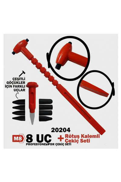 Oto Aksesuarcım Set ciocan și pix pentru retușare (PDR) fără vopsea, cu 8 cap...