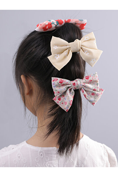 Take Two By Styli Pack of 3 - Floral Print Bow Hair Clips