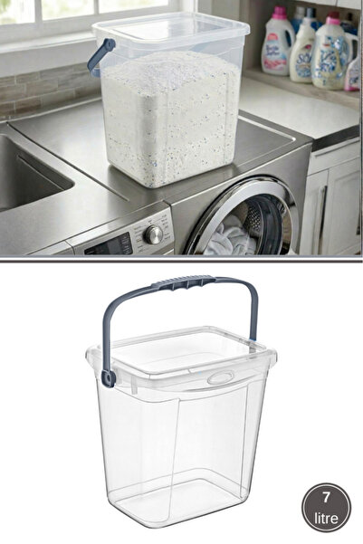 Flora 7 Lt Şeffaf Deterjan Kutusu, Kulplu ve Kapaklı Çok Amaçlı Düzenleyici S...