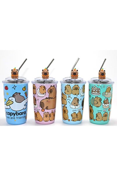 Store Kapibara Capybara Figürlü Isı Muhafazalı Metal Pipetli Paslanmaz Çelik ...