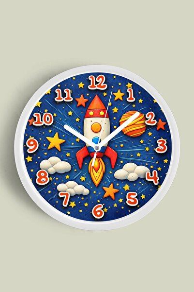 JHAAR Ceas de perete pentru camera copiilor cu tematică rachetă care călătore...