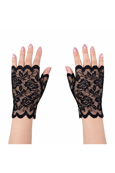 teknoparkx Black Lace Fingerless Short Gloves - Lisinya Tygoo