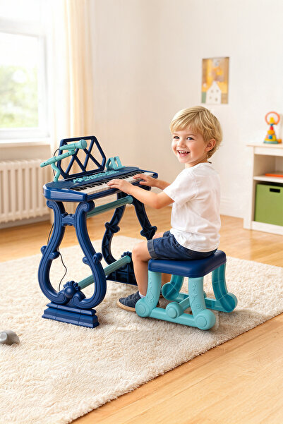 NeUygun 49 Tuşlu Standı Tabureli Piyano Seti Org Mikrofonlu Karaoke Piyano