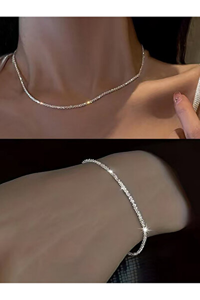 Take Two By Styli طقم مجوهرات مكون من قطعتين من القلادة والسوار اللامعين