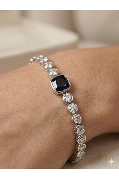 ESRADA 3S Steel Sapphire Navy Blue Crystal Detailed Luxury Waterway Bracelet