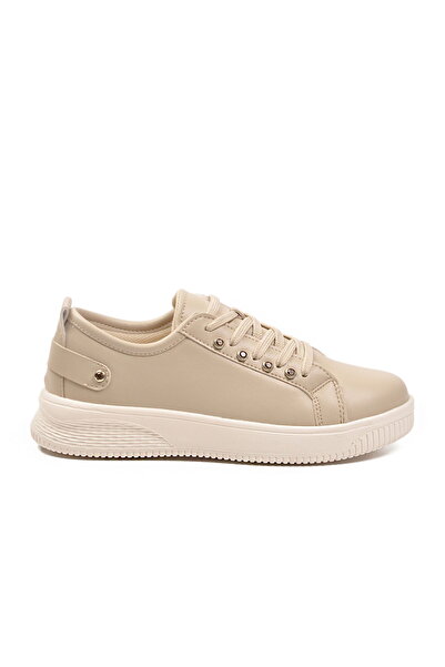 Aspor Beige Lace-Up Leather Women's Sneakers