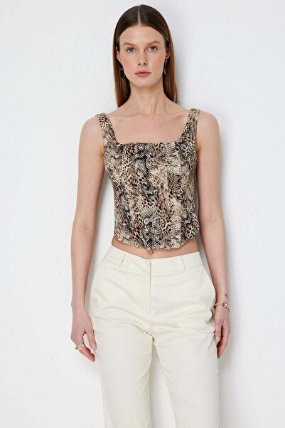 Ekol Μπλούζα Crop με Leopard Print