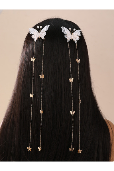 Take Two By Styli Butterfly Embellished Chain Hair Clip