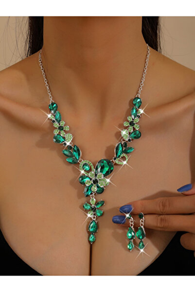 Take Two By Styli 2-Piece Embellished Rhinestone Drop Necklace and Earrings J...