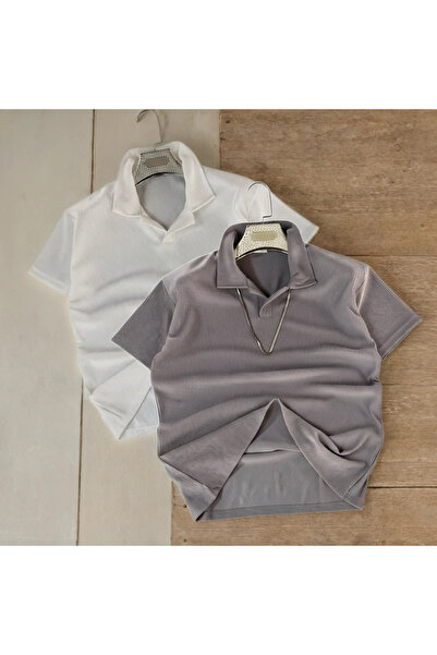 Fifty Color Ανδρικό μπλουζάκι Alaçatı Style κοτλέ Ottoman Airy Fabric με λαιμ...