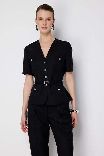 Ekol Beli Kemerli Kısa Kollu Ceket