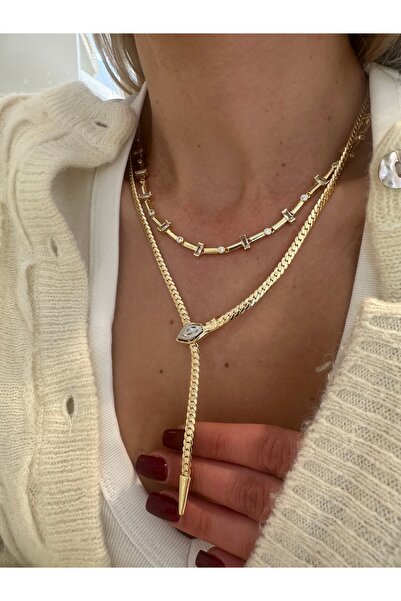 GLARE JEWELRY CO قلادة فاخرة من الزركون مرصّع بالأحجار الذهبية بتصميم سلسلة م...