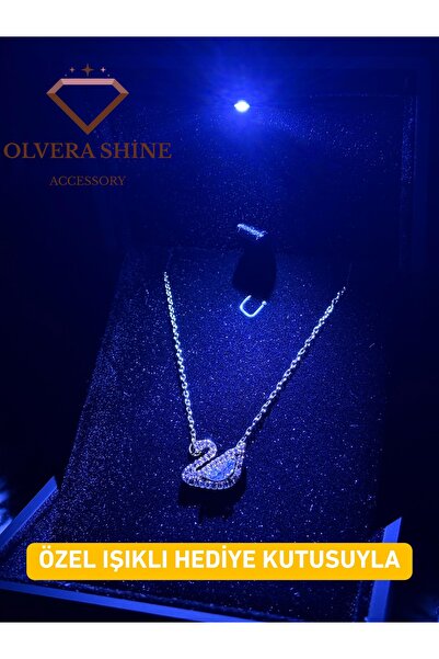 olvera shine قلادة على شكل بجعة بيضاء مع صندوق مضيء من الفولاذ 316L ذهبي/45 سم