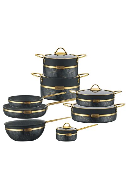 Brioni Selection Plus 13 Parça Yanmaz Yapışmaz Siyah Granit Tencere ve Tava Seti