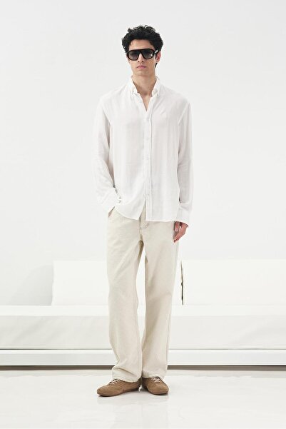 GIESTO منسدل قميص تينسل أبيض بقصة عادية