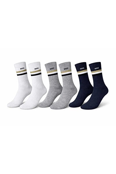 NoNameStore7 Șosete lungi, pachet de 6, amestec de bumbac, negru/alb optic/gr...