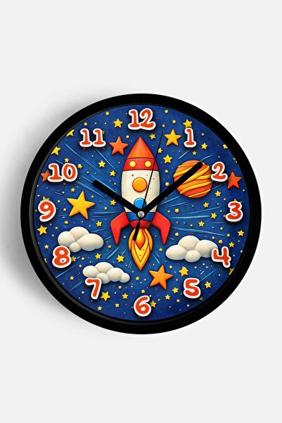 JHAAR Ceas de perete pentru camera copiilor cu tematică rachetă care călătore...