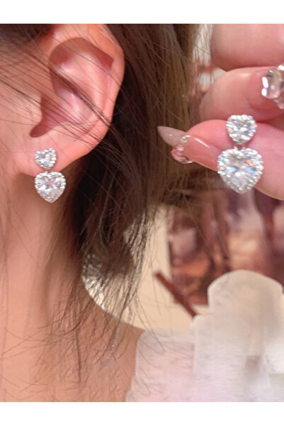 Take Two By Styli Crystal Heart Dangle Earrings