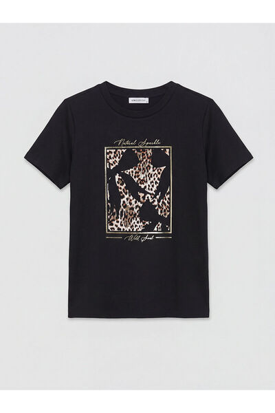 LC Waikiki Γυναικείο μπλουζάκι Özmarka New Season με στάμπα και λαιμόκοψη ποδ...