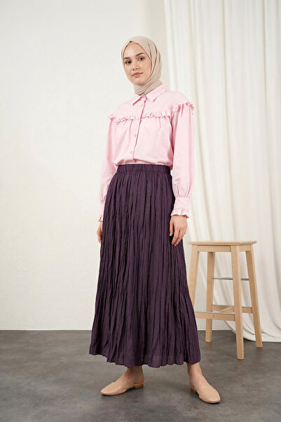 MODAQU Elastic Waist Kraş Textured Long Hijab Skirt – Cherry