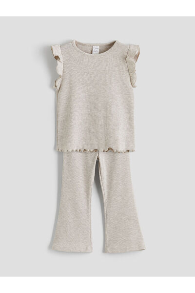 LC Waikiki Nevavm Girl's Ruffle Detailed Blouse and Leggings with Difference