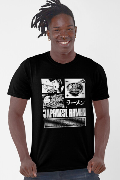 ROCKANDROLL Tricou negru cu mânecă scurtă Japanese Noodle pentru bărbați