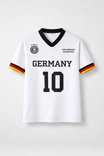 OUTFİT MAN Γερμανικό Κεντημένο Υπερμεγέθες Πλεκτό Μπλουζάκι Λευκό