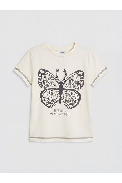 LC Waikiki Lcw Eco Crew Neck Butterfly Printed Girls' T-Shirt