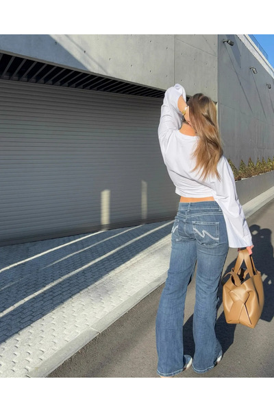 Messy Girls Y2K Mavi Düşük Bel Vücudu Saran İspanyol Paça Retro Flare Bootcut...