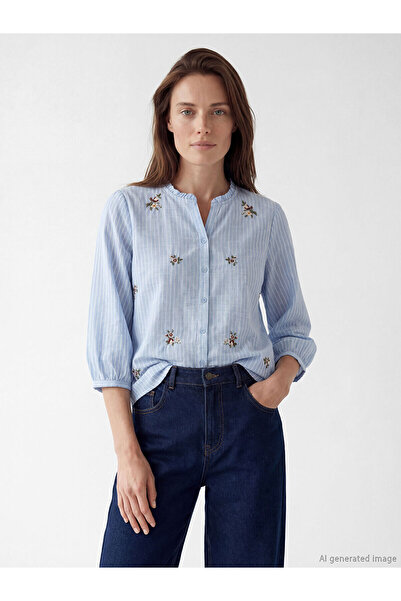 LC Waikiki Γυναικείο πουκάμισο Özmarka New Season Ruffled Collar Ριγέ