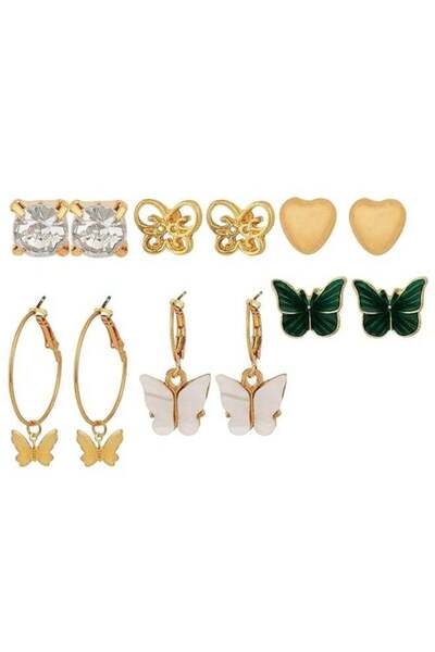 huitich Butterfly & Heart Statement Earring Set (6 Pairs)