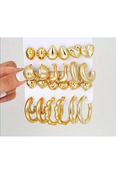 huitich 12-Piece Gold Hoop & Stud Earring Set Geometric Design, Lightweight A...