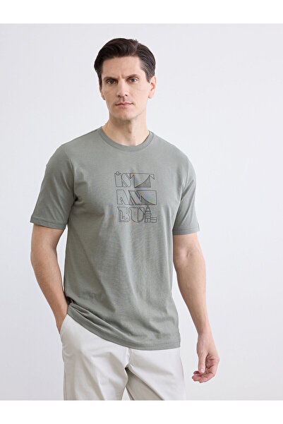 LC Waikiki Nevavm Oval Collar Istanbul Printed Men's T-Shirt with a Difference