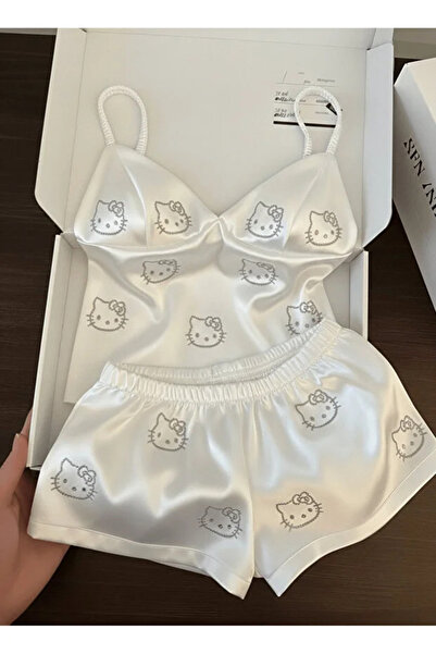 Violon Set alb elegant cu detalii din piatră Hello Kitty, pentru sus și jos