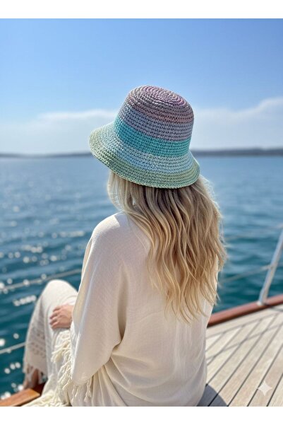 Trend Şapka 19040 Πράσινο Μέντα Χειροποίητο Πλεκτό Ψάθινο Καπέλο