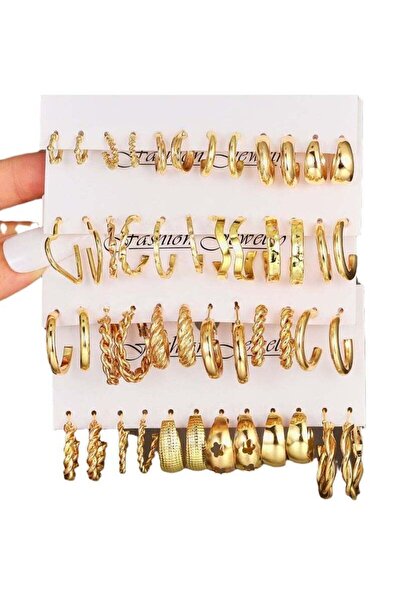 huitich 24-Piece Gold Colour Tone Hoop Earrings Set Assorted Sizes & Styles