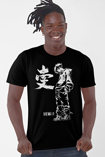 ROCKANDROLL Tricou negru cu mânecă scurtă pentru bărbați, cu design anime cool