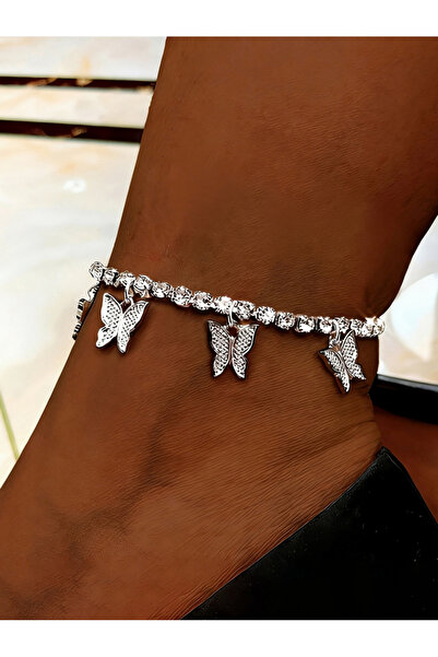 Take Two By Styli Silver Butterfly Charm Anklet