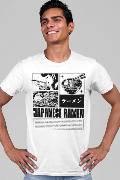 ROCKANDROLL Tricou alb cu mânecă scurtă Japanese Noodle pentru bărbați